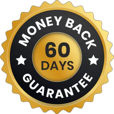 Shield icon with '60 Days Money Back Guarantee', emphasizing customer satisfaction